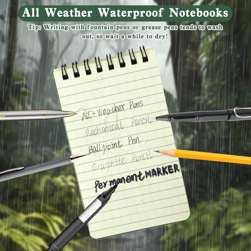 CUGBO 10 Pack Waterproof Notebook, All-Weather Pocket Sized Tactical Notepad, Top Spiral Memo Grid Paper Notepad for Outdoor Activities Recording(Army Green, 3"x5") - Image 5